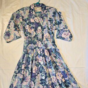 Vintage New Looks California Floral Dress, Size 10, Made In U.S.A